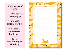 A5 Notes/To Do List Notepad, Beautiful Daily Checklist Pad, 50 Tear-Off Sheets (Banana) Pack Of 1