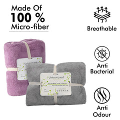 Urbanleaf Microfiber Large Bath Towel Quick Dry Super Absorbent Bath Towel | Towel For Bath, Travel, Gym, Beach, Pool & Yoga (Grey & Purple)