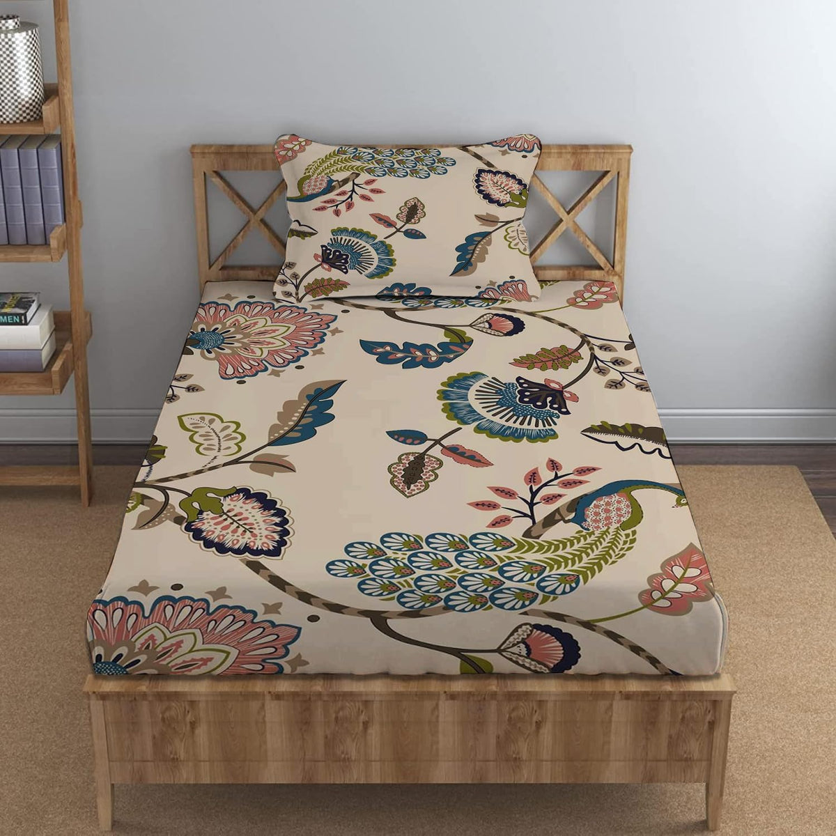 Cotton Bedsheets All Around Elastic Fitted Single Size - Beige, 48x78 Inches | Premium Super Soft Fitted Bedsheet Single Size For Single Bed - Fits Up To 6 To 8 Inches