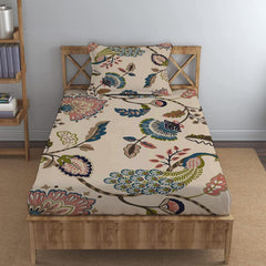 Cotton Bedsheets All Around Elastic Fitted Single Size - Beige, 48x78 Inches | Premium Super Soft Fitted Bedsheet Single Size For Single Bed - Fits Up To 6 To 8 Inches