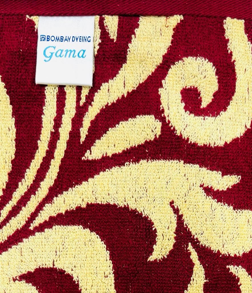Bombay Dyeing Gama 450 Gsm | 100% Cotton Large Size Bath Towel Collection (Gama Large Floral) - Mahroon