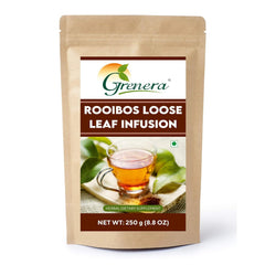 Grenera Rooibos Loose Leaf Infusion - 250gm, 8.8 Ounce | Herbal Dietary Supplement - Anti Oxidant Rich Tea | Caffeine Free, Gluten Free, Non GMO