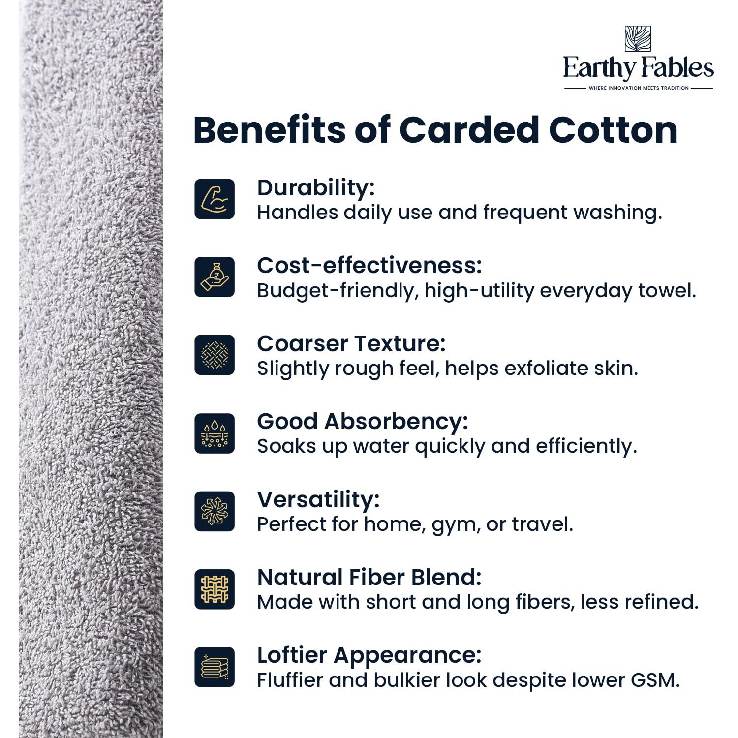 Earthy Fables Basic Hand Towel 800 Gsm | Pure Carded Cotton, Soft, Absorbent, Quick Dry & Skin-Friendly Towel - Pack Of 4 (Cloudy Grey)