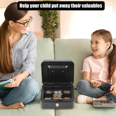 Cash Box Metal Money Box With 4 Bill 5 Coin Cash Tray Coin Compartment And Key Lock, 11.8l X 9.5w X 3.5h Inches, Colour - Black