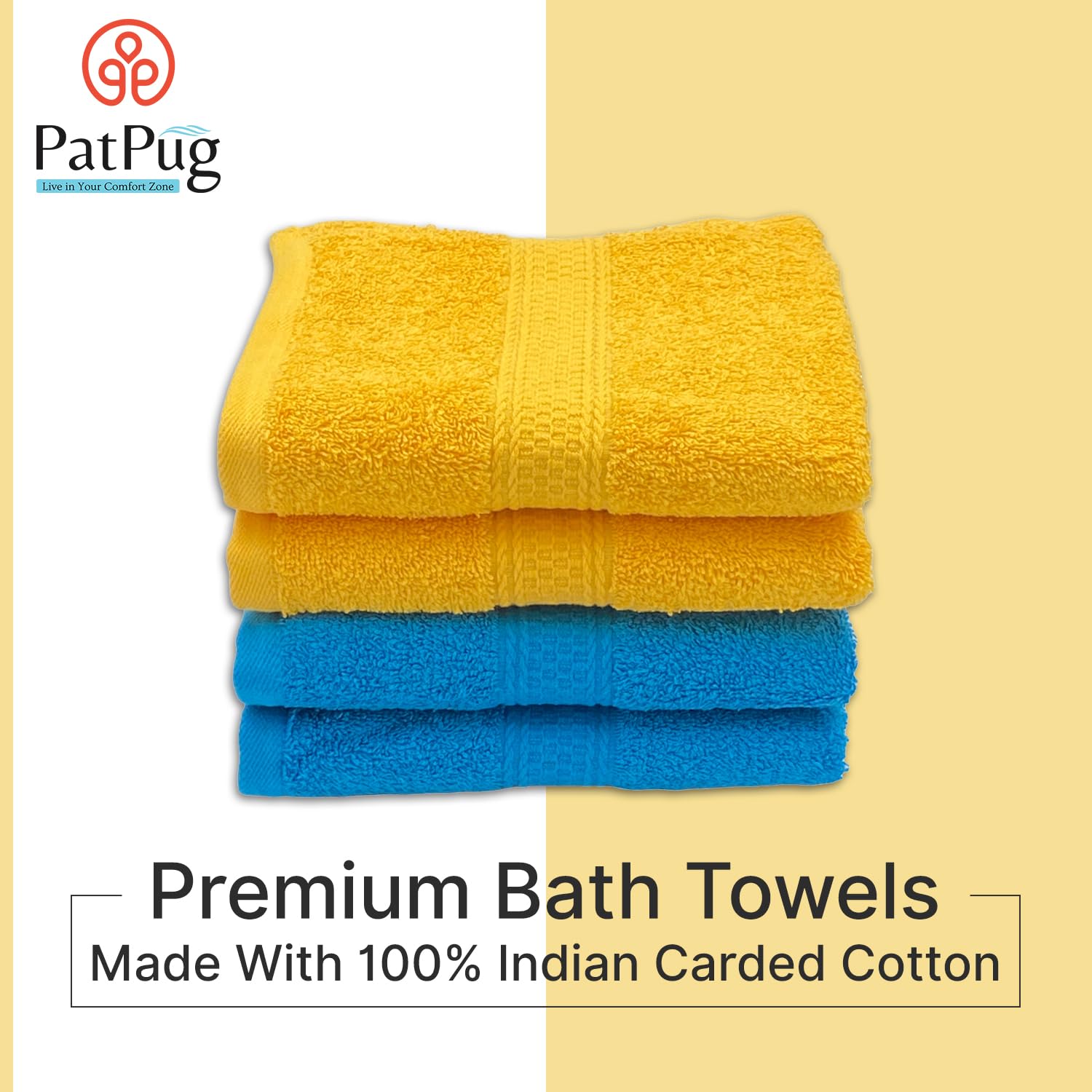 Patpug 100% Indian Ultra Soft Cotton Hand Towel 500 Gsm | For Gym, Workout, Yoga, Wash Basin (Turqoise Blue & Sunrise Yellow) -4 Piece