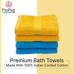 Patpug 100% Indian Ultra Soft Cotton Hand Towel 500 Gsm | For Gym, Workout, Yoga, Wash Basin (Turqoise Blue & Sunrise Yellow) -4 Piece