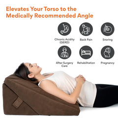 Memory Foam Bed Wedge Pillow For Sleeping, Wedge Pillow, Velvet Brown - XL Size - 24 X 24 X 12 Inch | Wedge Pillow For Back Support, Acid Reflux, Gerd, Snoring, Pregnancy, Adjustable