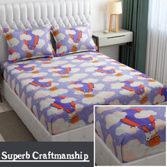 Wrinkle Free Soft Kids Double Bedsheets For King Size With 2 Pillow Cover | 90 X 95 Inches, Lavender | Cartoon Printed Design | Child Bedroom Decor