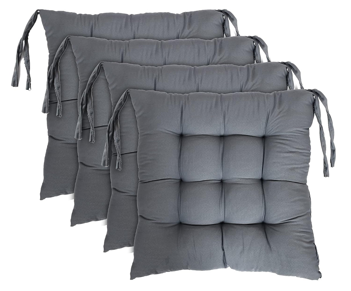 Microfiber Square Chair Pad Seat Cushion, For Car Pad Office Chair, Grey - 18 X 18 Inch | For Indoor & Outdoor, Living Room With Ties | Floor Pillow, Relief From Back Pain - Pack Of 4
