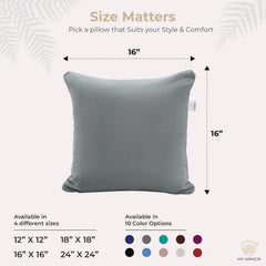 Microfiber Square Soft Pillow Cushion For Sofa & Bed, Grey - 16 X 16 Inch | Fluffy For Comfort & Back Support | Hypoallergenic, Washable | Premium Velvet Outer Cover With Zip - Pack Of 5