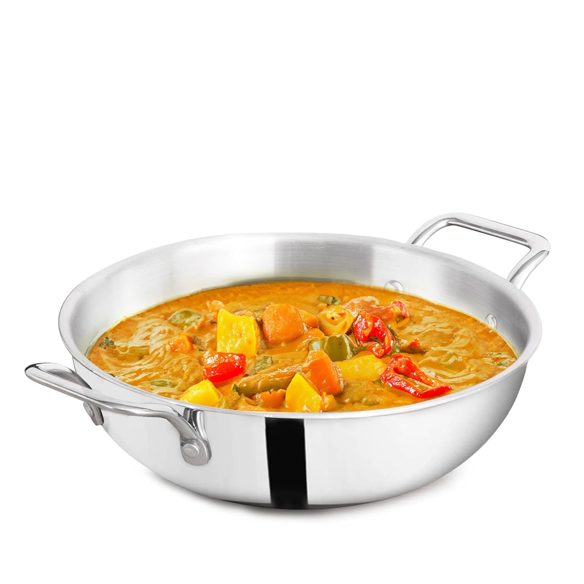 Triply Stainless Steel Kadai Or Kadhai For 5-6 People - Large, 26cm, 10.2 Inch, 4 Liters, 1.3 Kg | Induction Friendly, Nonstick 3-Layer Body, 100% Pure & Toxin-Free, No Chemical Coating