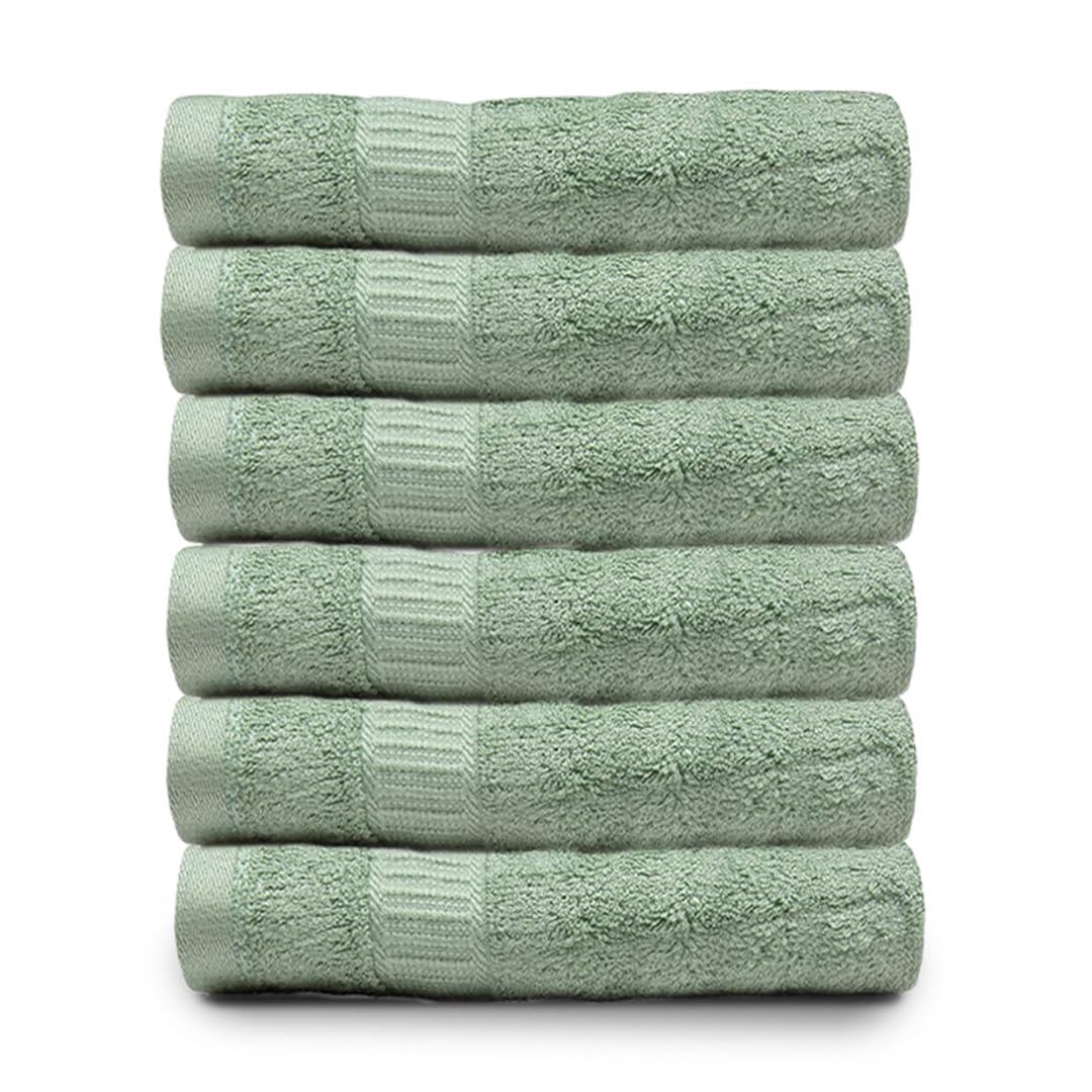 Mush Bamboo Hand Towels 600 Gsm | 100% Bamboo Gym Towel For Men & Women Workout Ultra Soft, Absorbent & Quick Dry Towel (Green)- Set Of 6