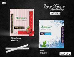 Aarogyam Herbals Pack Of 2 Flavours 100% Tobacco & Nicotine Free Cigarette For Relieve Stress & Mood Enhance Product Mint, Strawberry - 10 Sticks X 2 Packets