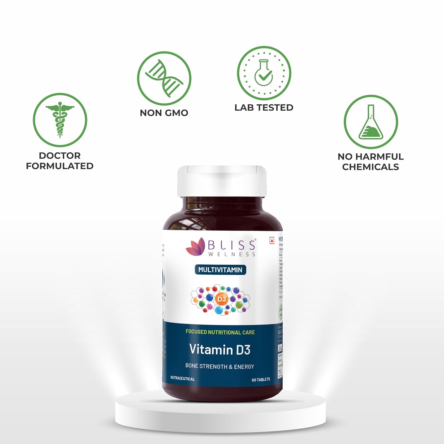 Bliss Welness Vitabliss Vitamin D3 For Healthy Immune System And Bone, Teeth & Heart Health | 60 Tablets , 100gm 0.2lbs