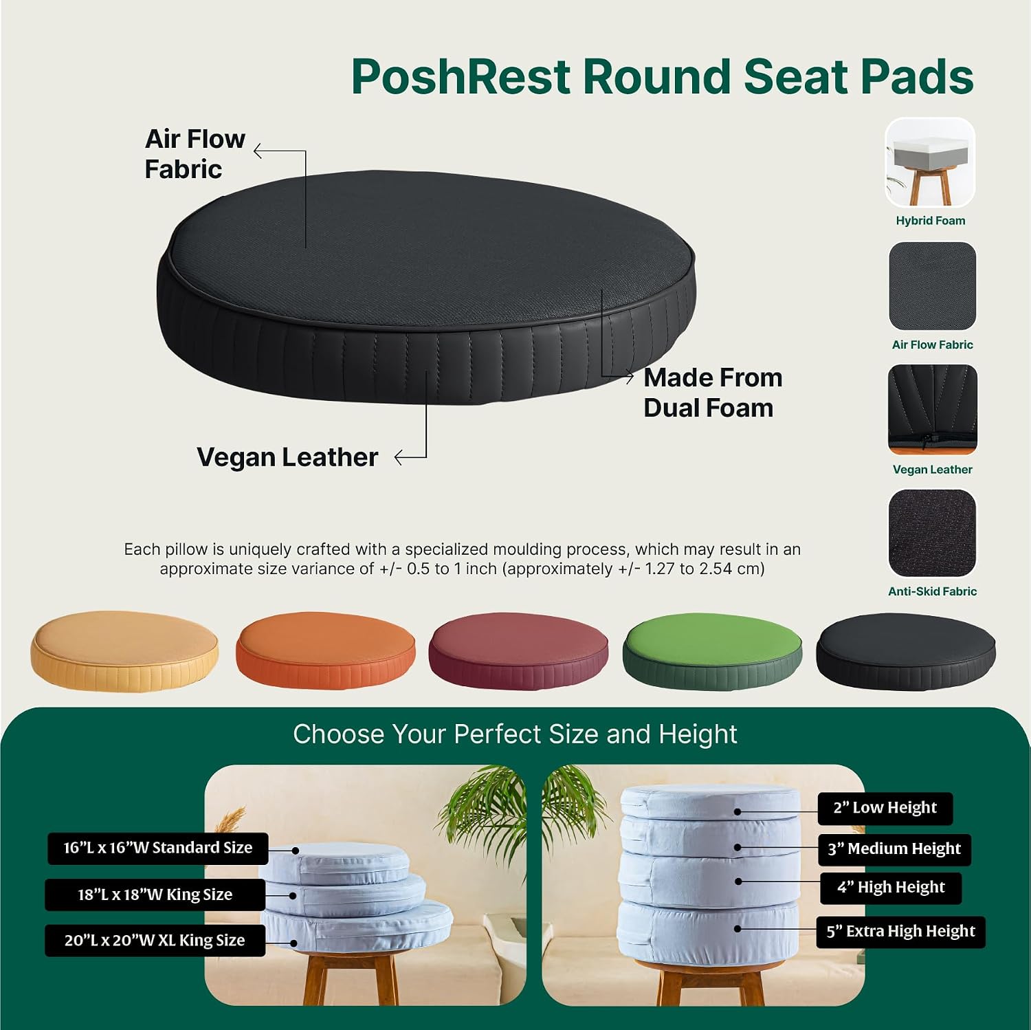 Round Chair Cushion Pad, Memory Foam Car Seat Cushion, Black, Size - 16 Inch | Tailbone, Hip & Back Pain Relief Sitting Pillow - Floor & Office Chair Cushion | Seat Cushion - Set Of 1