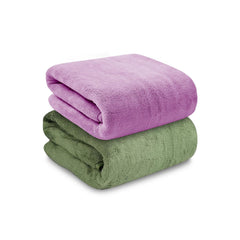 Maxoshine Microfiber Bath Towels Large Size-Super Soft Coral Fleece Bathing Towel Hook Quick Dry Super Absorbent-Bath Towel For Men & Women (Purple/Olive Green, Pack Of 2)
