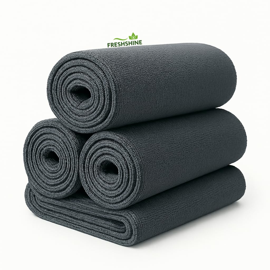Freshshine Hand Towel 600 Gsm | Super Soft Quick Dry Microfiber Face Towel Napkins For Wash Basin Gym Sports Travel - Grey (Set Of 4)