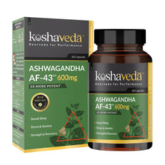 Koshaveda Ashwagandha Af-43™ 600mg Capsules, For Sound Sleep, Strength & Recovery, Promoting Stress Relief, Energy Boost | 60 Capsules 100gm 0.2lbs