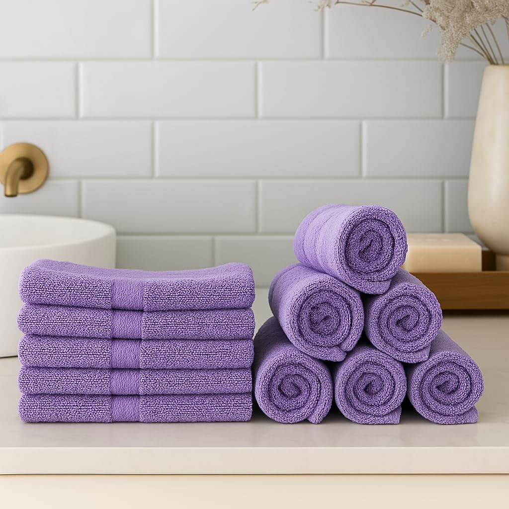 Caslino Small Cotton Face Towels 1200 Gsm | Soft & Absorbent Towel For Women & Men - Purple (Pack Of 12)