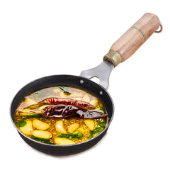 Pre-Seasoned Iron Tadka Pan With Wooden Handle - Very Small 12.7cm, 5 Inch, 0.3 Liter, 0.4 Kg | Gas Compatible - 100% Pure & Toxin-Free, No Chemical Coating