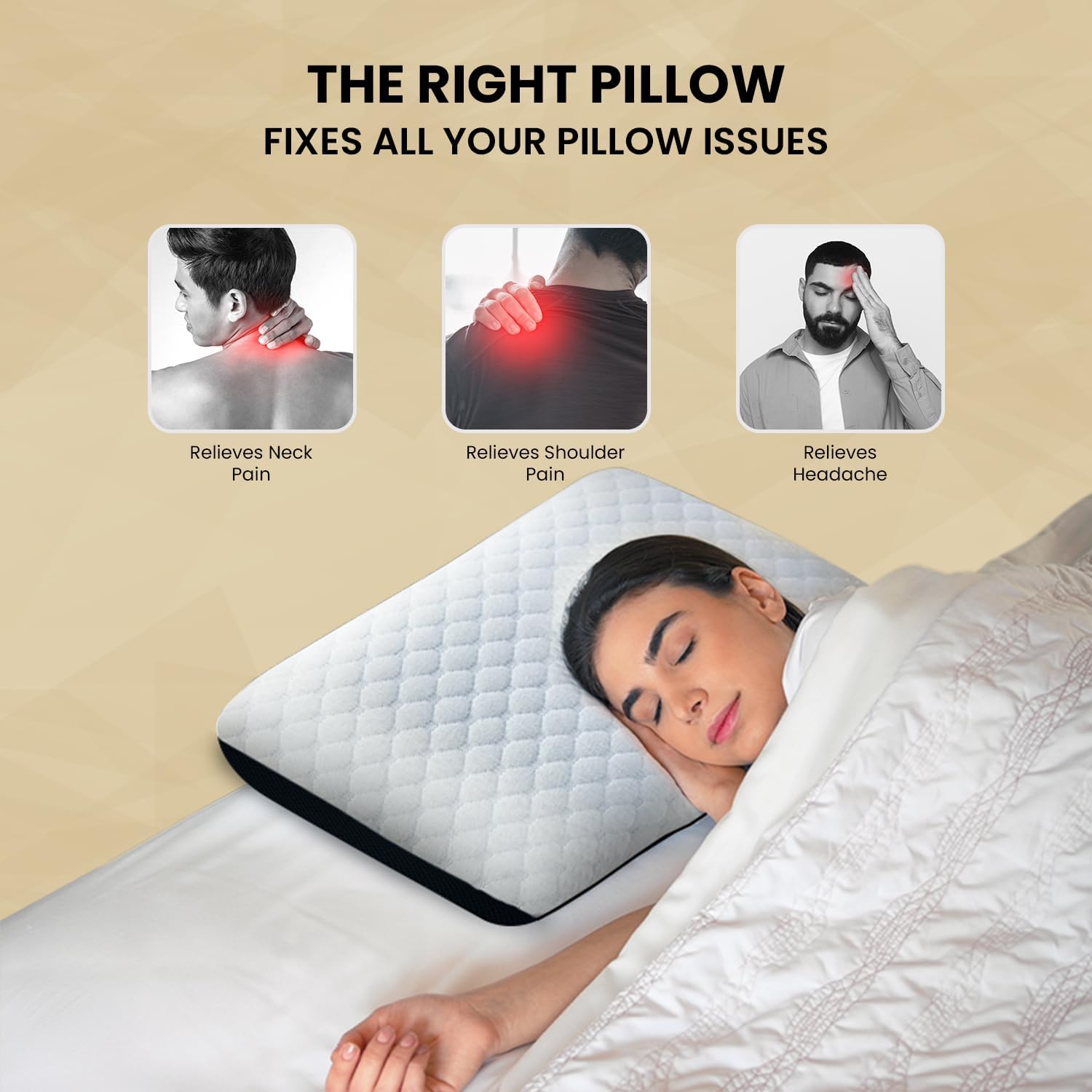 Cooling Gel Memory Foam Pillow For Spondylitis Neck & Shoulder Pain Relief, White, Size - Standard | Cervical Pillows For Sleeping, Designed For Orthopedic & Ergonomic Support