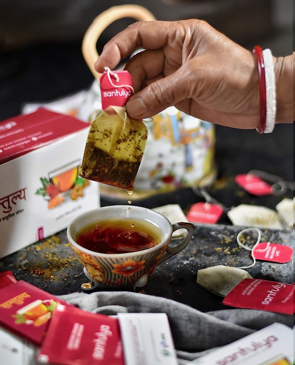 Santulya Turmeric + Tulsi + Moringa Herbal Teabags For Detox & Immunity - 48 Infusion Teabags | Boosts Immune System - Caffeine Free, Non-GMO, No Added Preservatives | Every Day Balanced Life