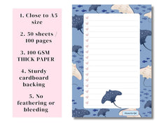 A5 Notes/To Do List Notepad, Beautiful Checklist Pad, Tear-Off Sheets (Fish, Blue) Pack Of 1