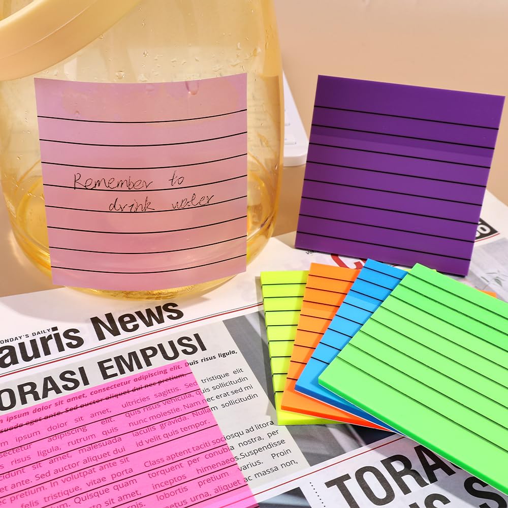Transparent Memo Sticky Notes, 50 Sheets Sticky Pet Note, Line Designed, Purple - Pack Of 3