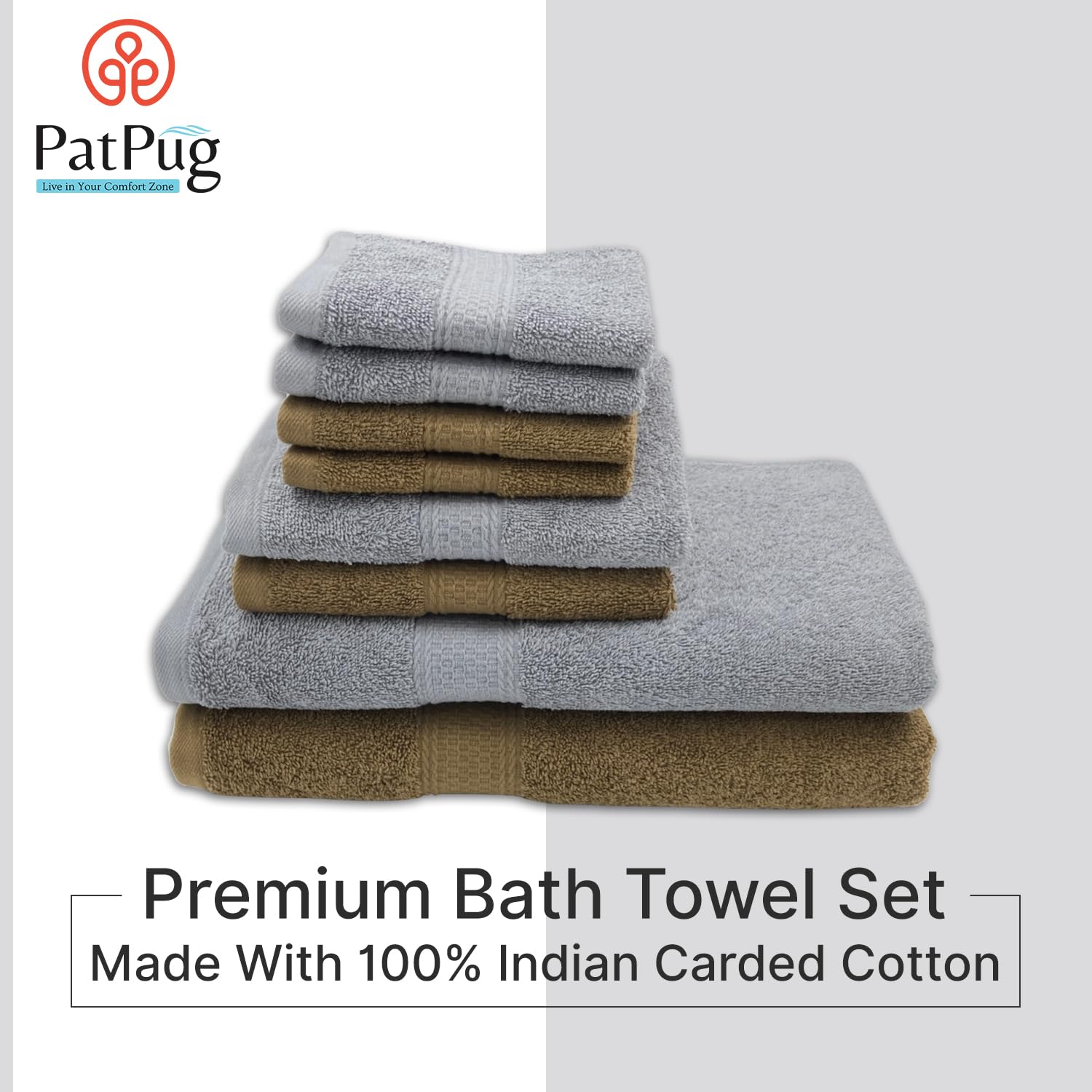 Patpug 100% Indian Cotton Plush Towel Set 2000 Gsm | Highly Absorbent, Fade Resistant, Quick Drying 2 Bath, 2 Hand & 4 Face Towel (Silver Grey & Sepia Brown) - 8 Piece