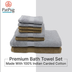 Patpug 100% Indian Cotton Plush Towel Set 2000 Gsm | Highly Absorbent, Fade Resistant, Quick Drying 2 Bath, 2 Hand & 4 Face Towel (Silver Grey & Sepia Brown) - 8 Piece