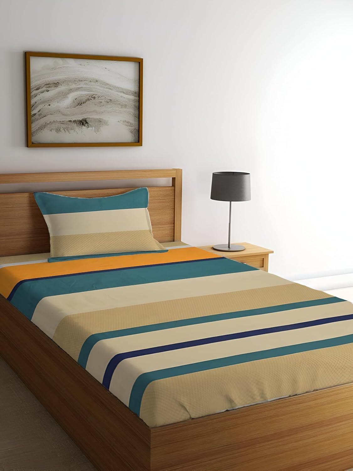 180 TC Print Cotton 1 Single Bedsheet With 1 Pillow Cover - 60 X 90 Inches, Beige | Bedsheet Is Super Easy To Clean & Maintain