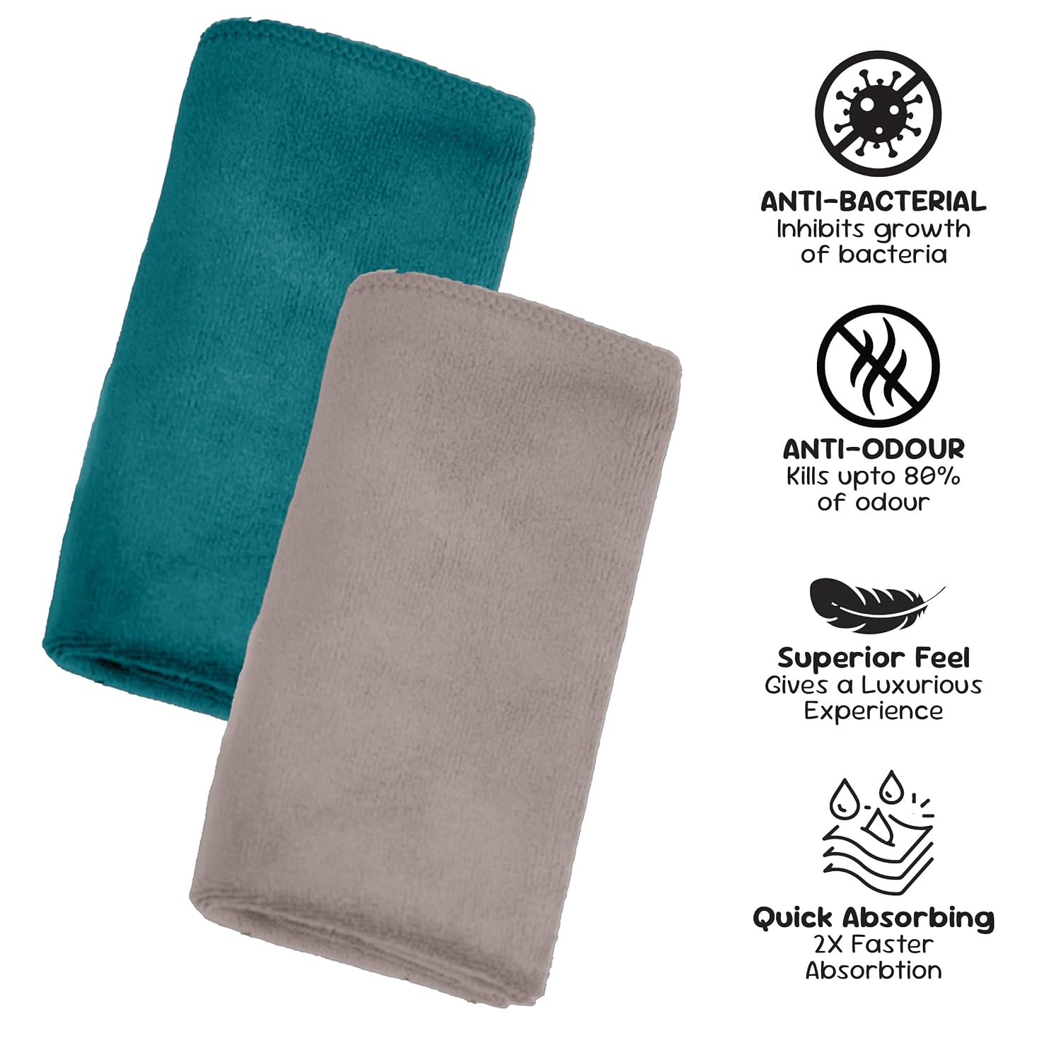 Housse Microfiber Hand Towel 1200 Gsm | Premium Quality Towels Ultra Absorbent & Anti-Bacterial For Gym (Atmosphere & Pacific Green) - Pack Of 6