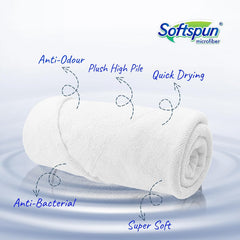 Softspun Microfiber Hair & Face Care Bath Towel 360 Gsm | Ultra Absorbent Super Soft & Comfortable Quick Drying For Men & Women Daily Use Extra Large Size Towel (White)