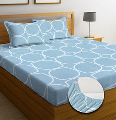 Elastic Fitted Bedsheets For King Size With Two Pillow Cover - 72 X 78 X 10 Inches, Grey & White | Super Soft Premium Brushed Glace Cotton Bedsheet, Breathable & Wrinkle Free