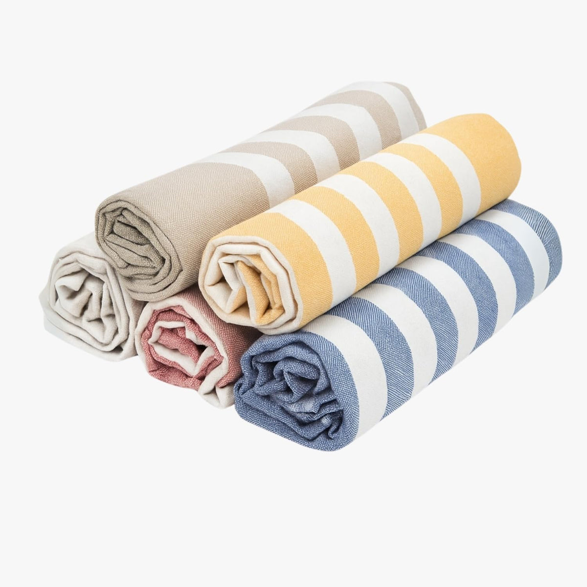VäRde Premium Handloom Bath Towels 180 Gsm | Towel For Men & Women | Striped & Solid Pattern (Grey, Blue, Beige, Red & Yellow Set Of 5)