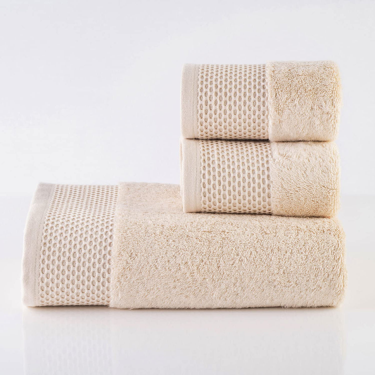 Spread Spain 1 Bath & 2 Hand Towels 900 Gsm | Highly Absorbent & Soft Modern Decor Design Towel Sets (Light Beige)