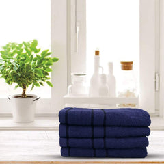 Sassoon Melrose 100% Cotton Hand Towel 800 Gsm | Highly Absorbent, Soft Material Perfect For Daily Use (Midnight Blue) -4 Piece