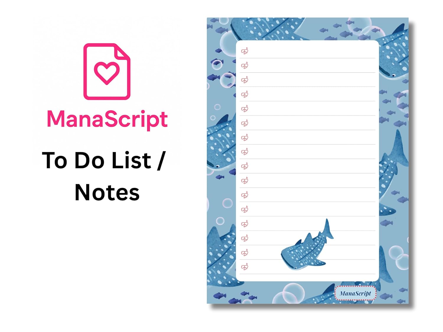 A5 Notes/To Do List Notepad, Beautiful Checklist Pad, Tear-Off Sheets (Whale, Blue) Pack Of 1
