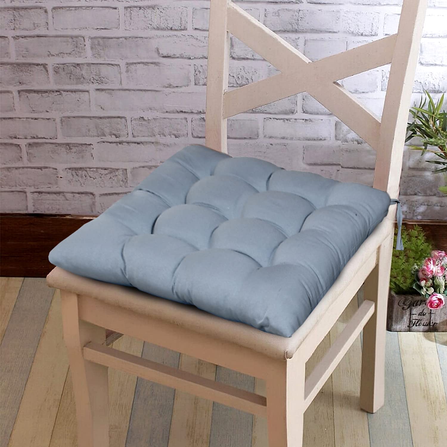 Chair Cushion Pad, Soft & Comfortable Sitting, Chair Pad - Grey Color | Microfiber Square Cushion For Home, Office | Chair Cushion With Ties, Floor Pillow, Washable - Pack Of 1