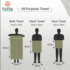 Patpug 100% Indian Cotton Plush Towel Set 1200 Gsm | Highly Absorbent, Fade Resistant, Quick Drying (Olive Green) - 5 Piece