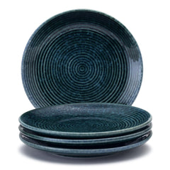 Reactive Hand Glazed Ceramic Stoneware Quarter Plates Set Of 4 - 7.4 Inch, Peacock Green | Hand Painted, Stoneware - Dinnerware | Scratch Resistant, Microwave & Dishwasher Safe