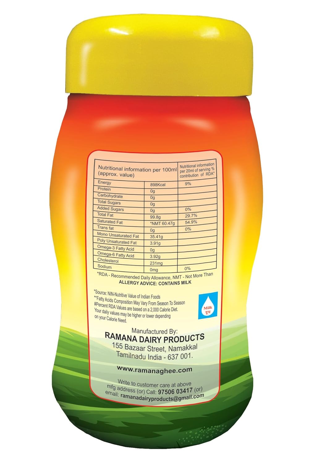 Organic Indian Cow Ghee By Ramana Ghee | Highly Nutritious Pure Traditional Ghee Perfect For Body Muscles | 2 Litre (1 Litr * 2) 67.6 Ounce | Jar Pack