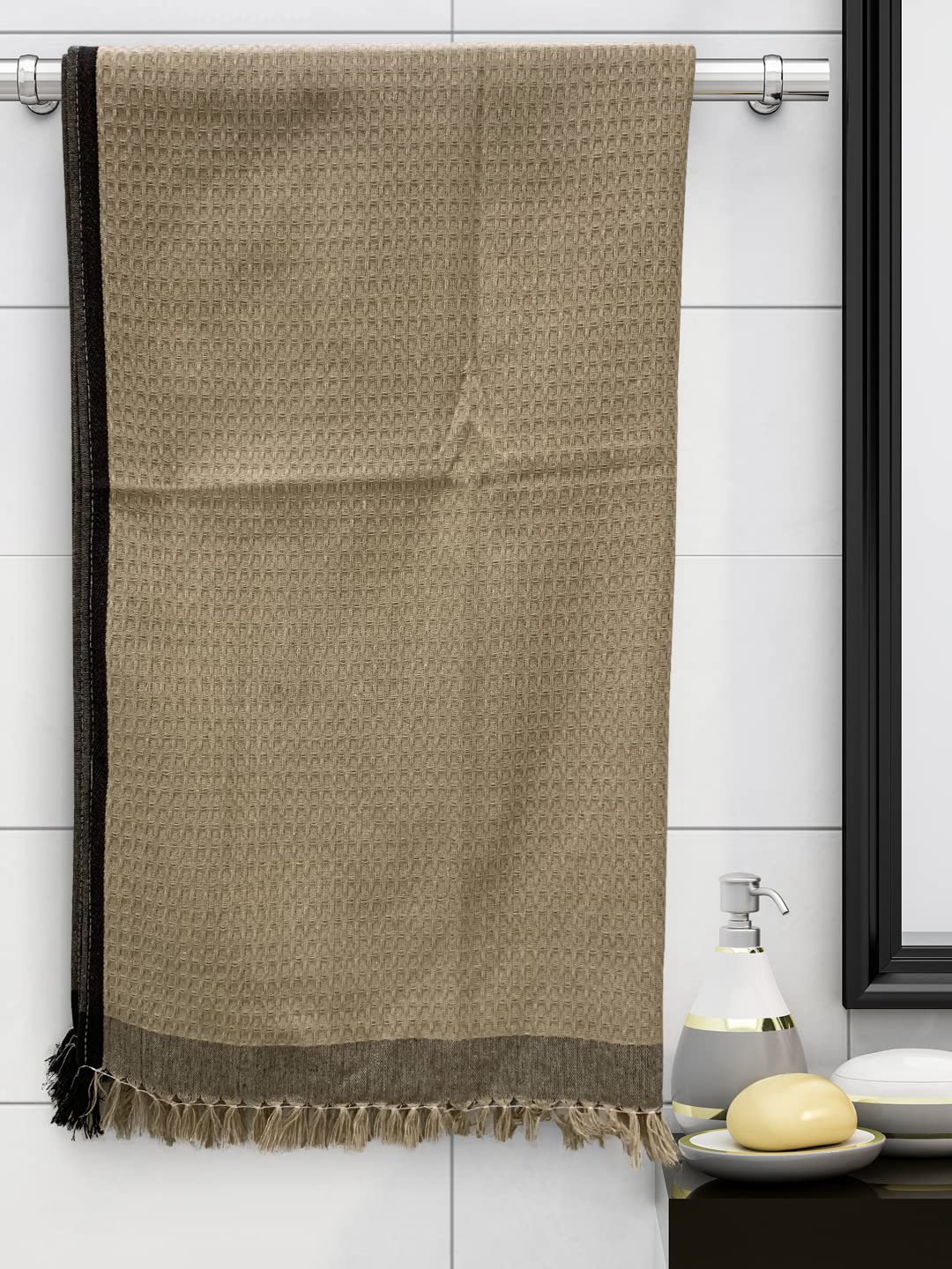 Athom Living Premium Cotton Light Weight Quick-Dry High Absorbent Cotton Bath Towel 250 Gsm, (Waffle Beige)