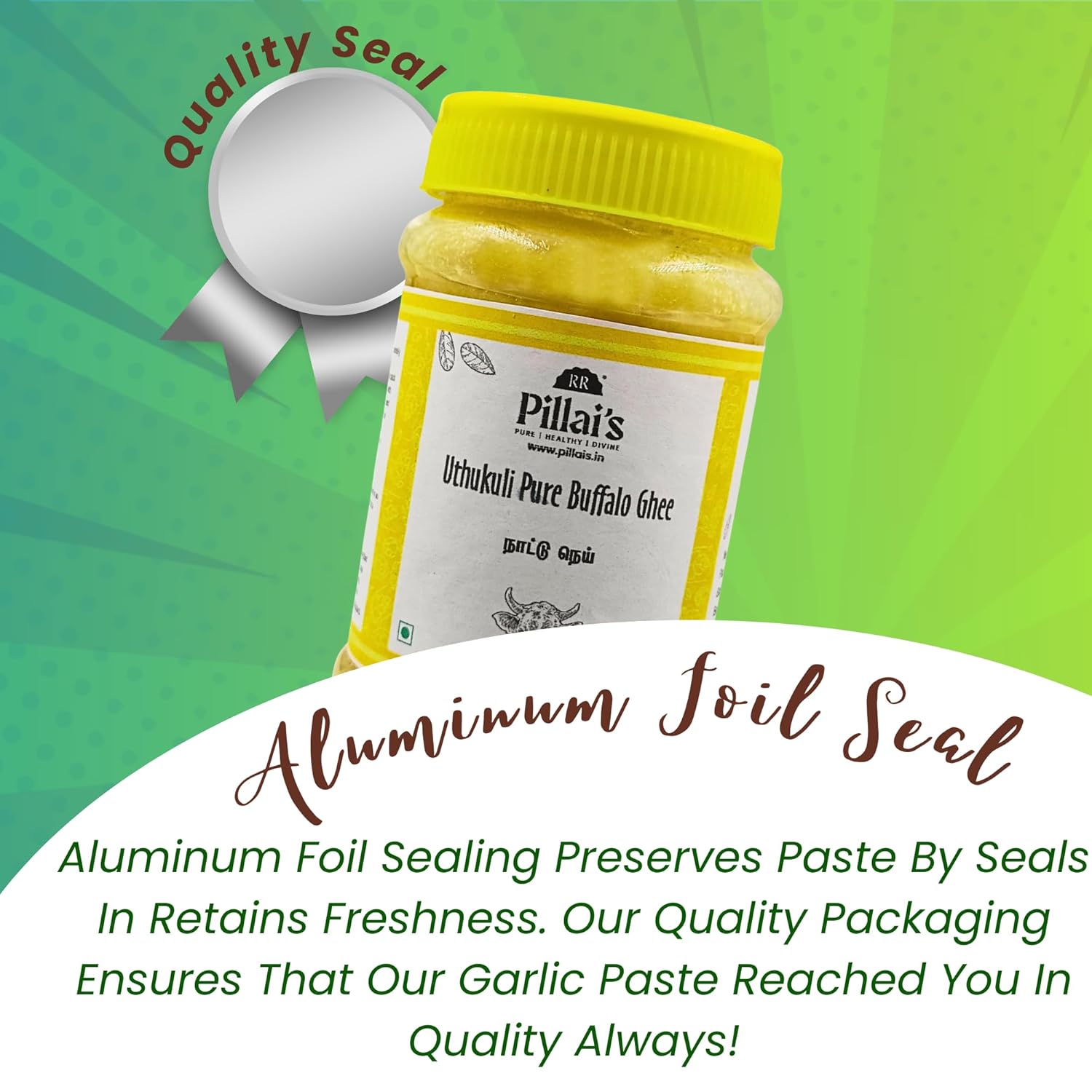 Organic Natural A1 Uthukuli Pure Buffalo Ghee By RR Pillai'S | Rich In Vitamin A, D, E & K Healthy Desi Ghee Perfect For Desserts | (200ml) 6.7 Ounce | Jar Pack