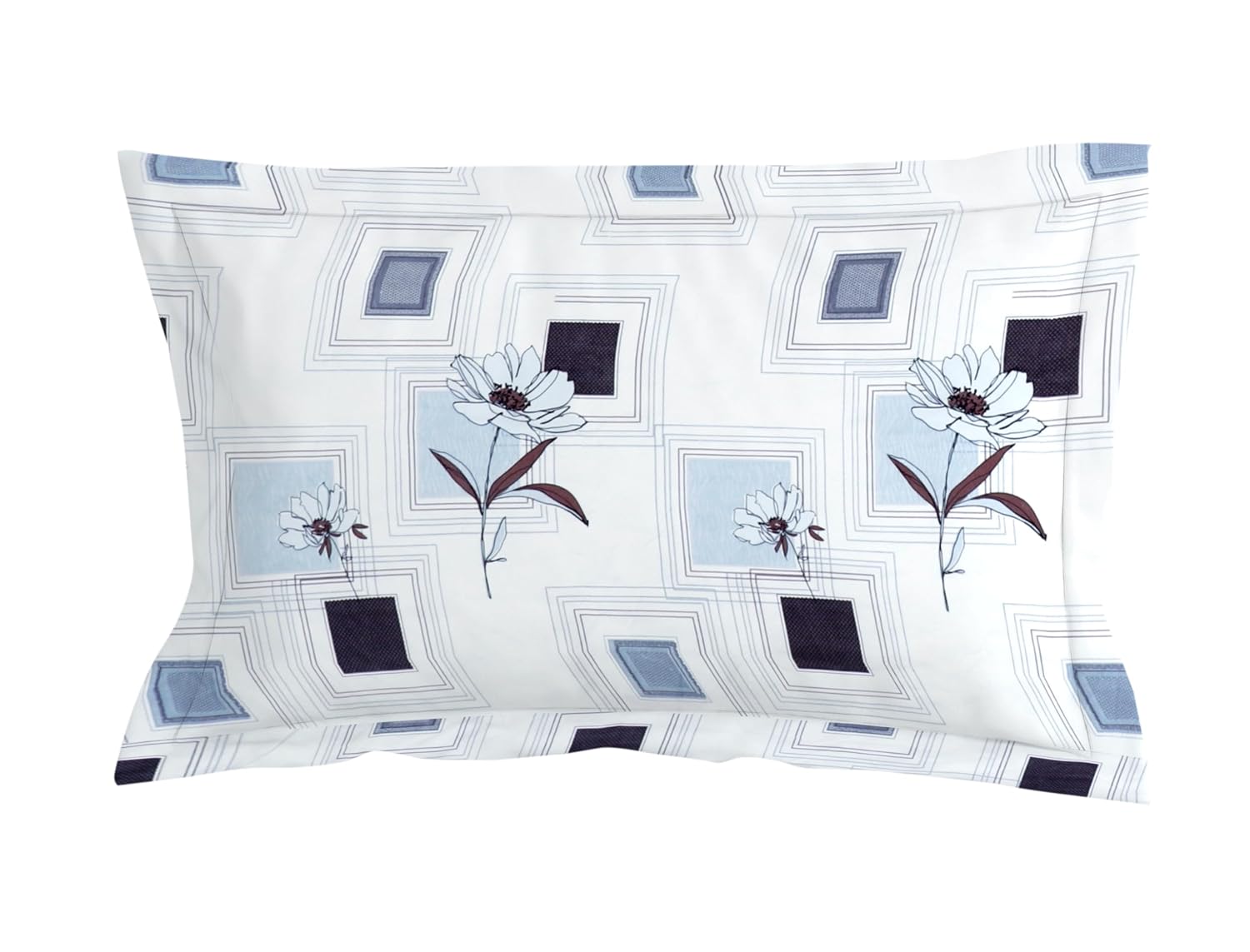 1 Single Bedsheet With 1 Pillow Cover - 60 X 90 Inches, White & Blue | All Around Elastic Fitted Bedsheets | Hand Wash Or Machine Wash Warm