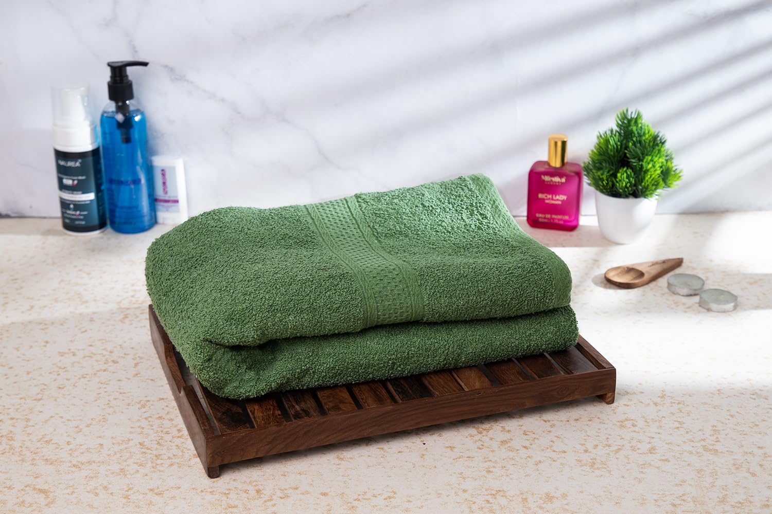 Fezora 100% Cotton Bath Towel 450 Gsm | Ultra Soft, Quick Dry, High Absorbency, Skin-Friendly Large Size Bath Towel (Green)