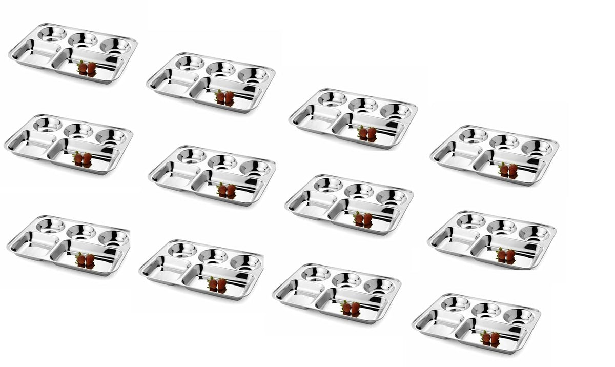 Silver Stainless Steel Sandwich Tray Set, 5 Pieces, Microwave Safe | Set Of 5 Individual Trays In 1 - Pack Of 12, Rectangular Shape