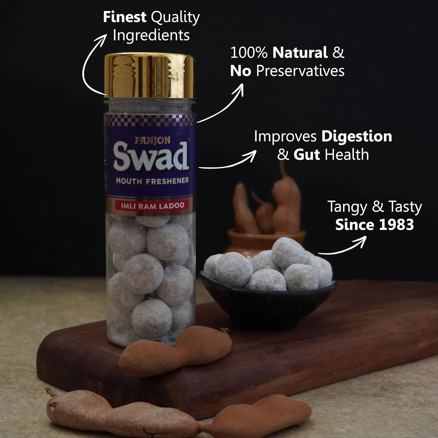 Panjon Swad Imli Ram Laddoo Mukhwas 260gm, (130gm *2 Bottles) | Digestive Mouth Freshener