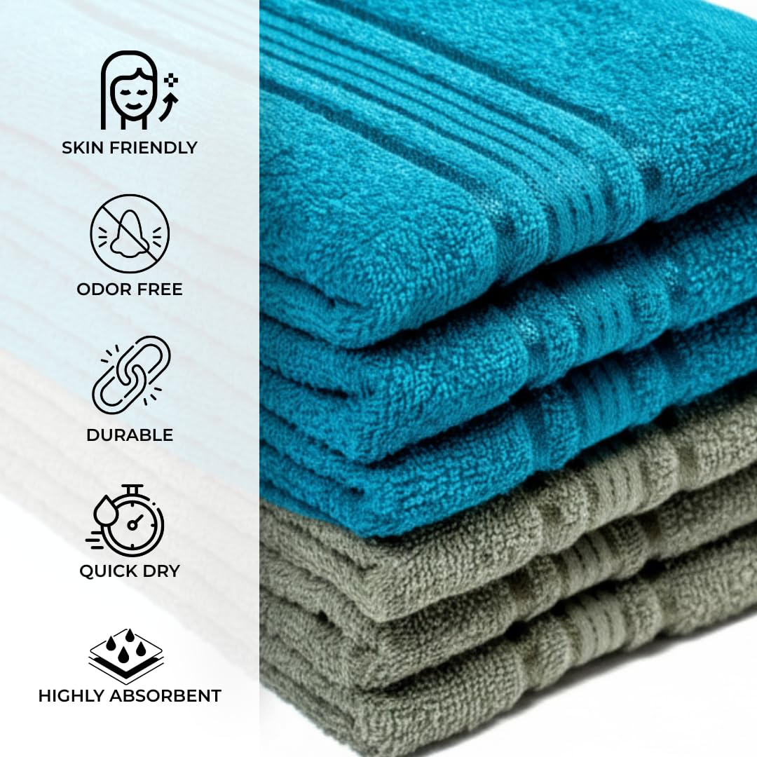 Akiko Home 100% Cotton Essential Series Hand Towels 1200 Gsm | Soft, Absorbent & Durable, Cotton Hand Towel For Bathroom Use, Gentle On Skin- Pack Of 6 (Teal & Green)