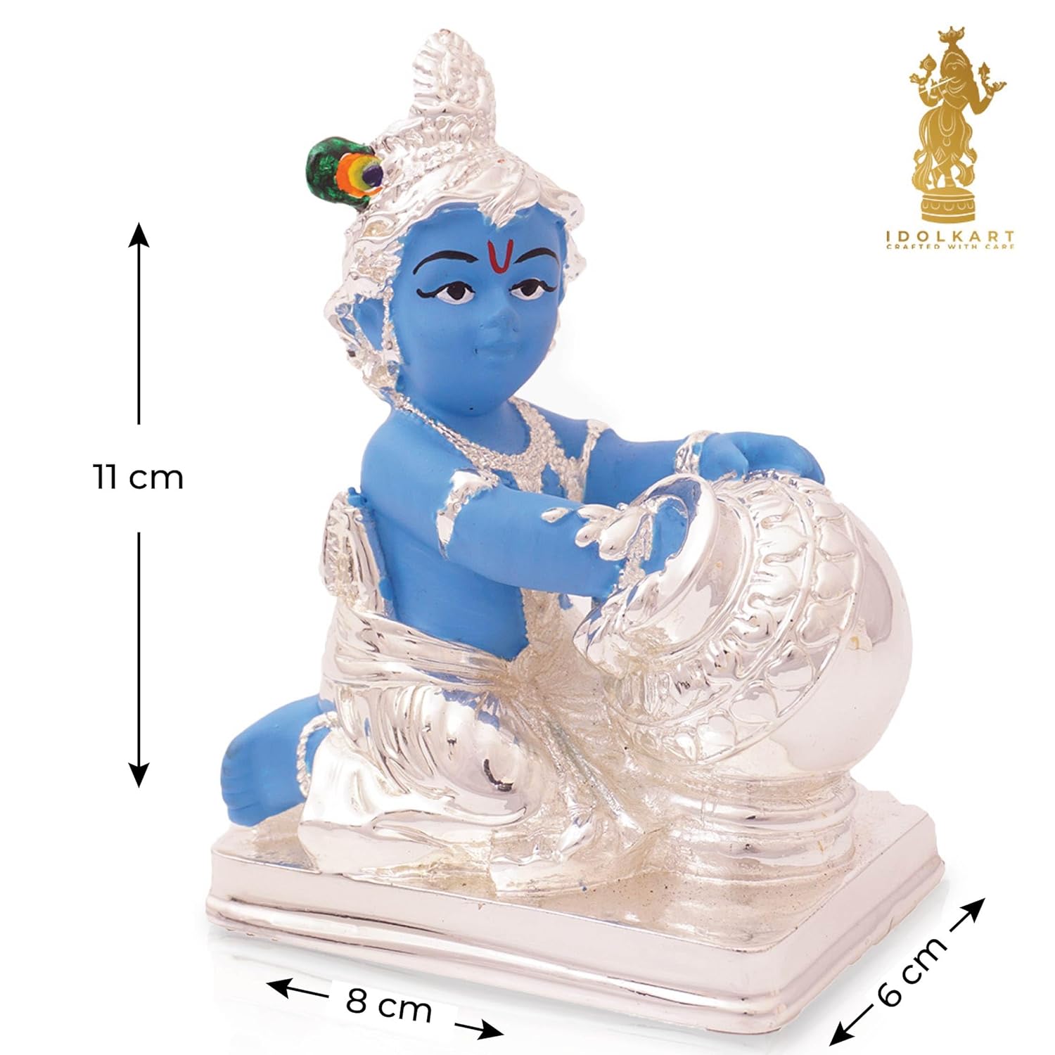 Silver Coated Lord Krishna Idol, Handcrafted Laddu Gopal Ji Sculpture - 4 Inch, Polyresin, Traditional Deign, Bal Gopal Murti, Occasion, Shri Krishna Statue